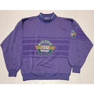 Vintage 1989 I.O.U. Worldwide Legend Sweatshirt Purple Graphic Mock Neck